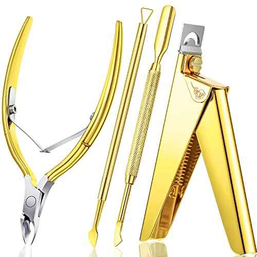Mudder Acrylic Nail Clippers Kit False Nails Tips Cutter Professional Cuticle Trimmer Nipper Cutter Pusher Remover Stainless Steel Manicure Pedicure Art Tools Set Salon Home(Golden)