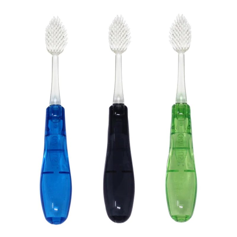 RADIUS Tour Travel Toothbrush - Replaceable Brush Head for Gum Health | Blue Smoke Green - Set of 3
