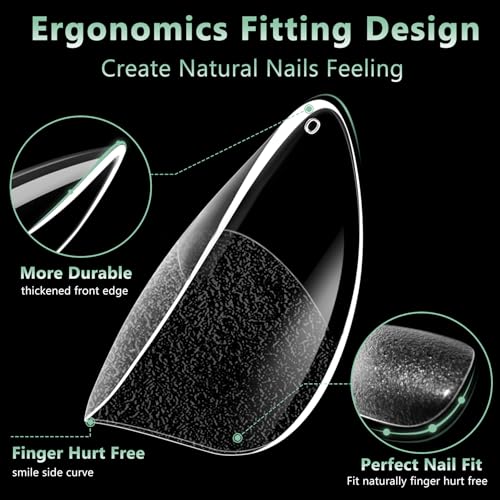 Extra Short Almond Nail Tips, 216pcs Acrylic Soft Fake Nails Gel Nail Tips, Full Cover Pre-Shaped Matte Clear Press on Nails for Extension, Diy at Home Manicure 12 Sizes
