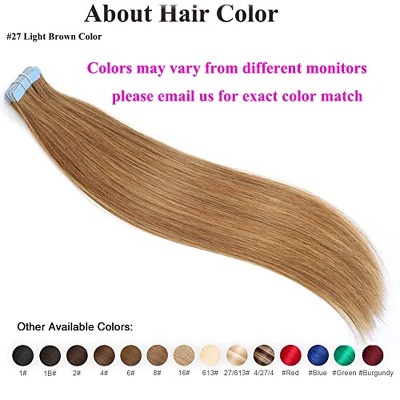 Amella Hair Tape in Hair Extensions Human Hair Silky Straight Remy 24 inches #27 Light Brown Color 20pcs 40g