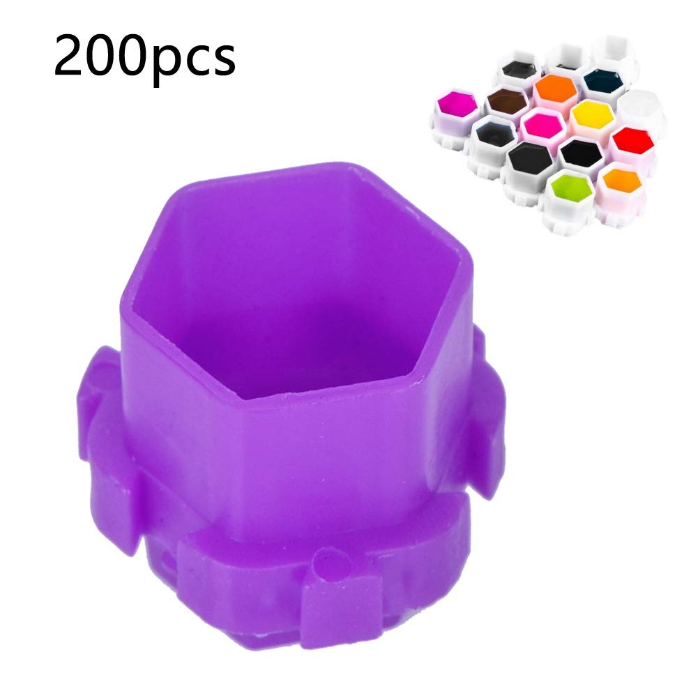 200Pcs Tattoo Ink Cups, Tattoo Ink Cups Honeycomb Shape for Tattooing, Multiple Color Pigment Holder Cups Caps for Tattoo Artists(Purple)