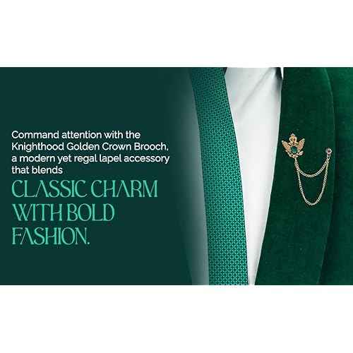 Knighthood Men's Golden Crown Stone With Hanging Chain Brooch Golden Crystal Suit Stud Lapel Pin Vintage Rhinestone Wedding Pin