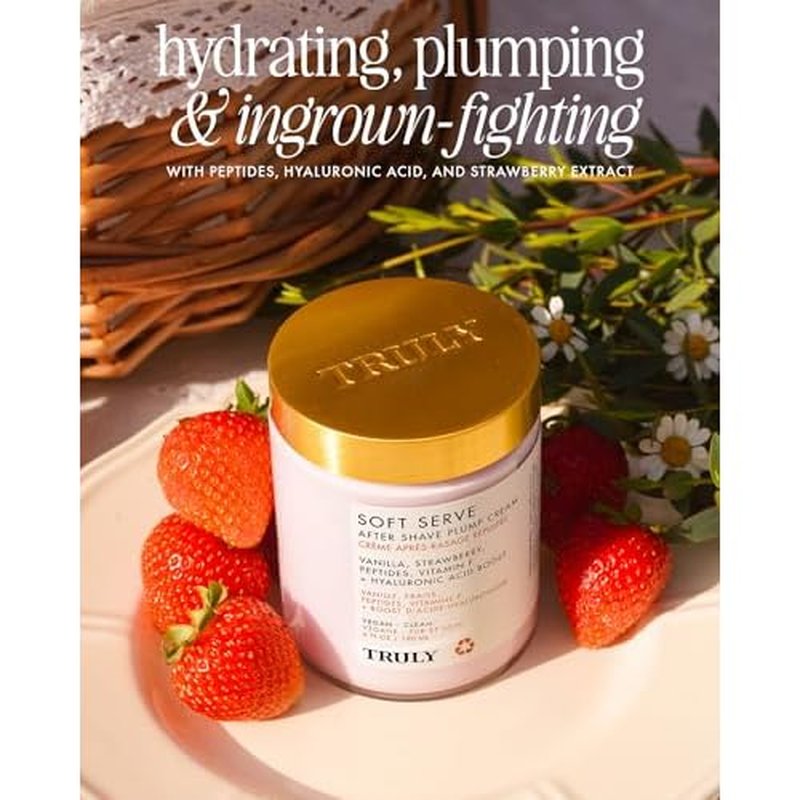 Truly Beauty Soft Serve After Shave Plump Cream | Hydrating & Plumping Cream for Post-Shave Smoothness | With Hyaluronic Acid & Peptides for Firm, Youthful Skin | Strawberry, Vanilla & Amber Scent