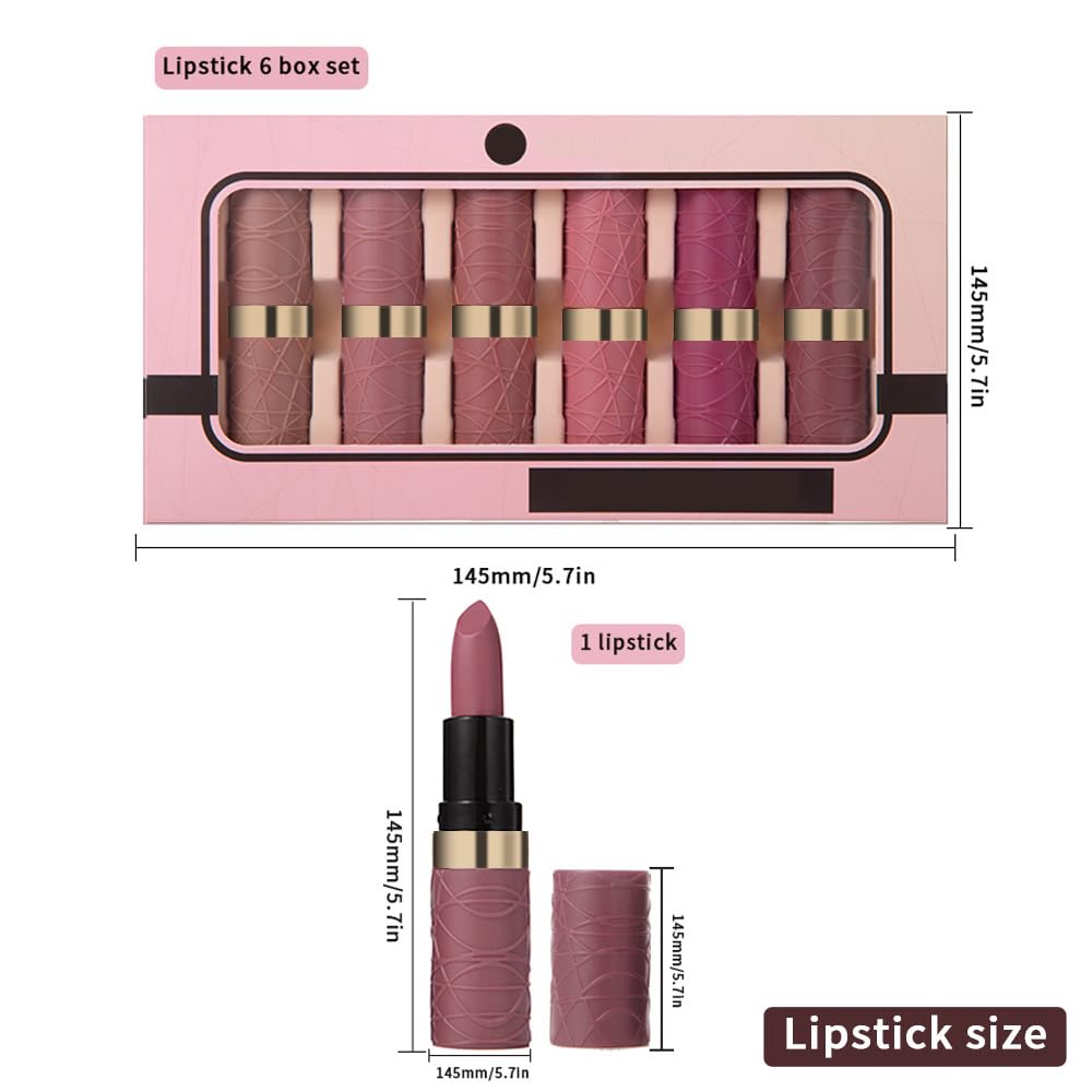 ORANOT 6 Pcs Nude Pink Brown Rose Red Purple Matte Lipstick Set for Women Long Lasting Waterproof Moisturizing Lipsticks for Older Women 24 Hours Lip Stick Lip Stain Makeup Gift Kit,Lip Makeup Vegan