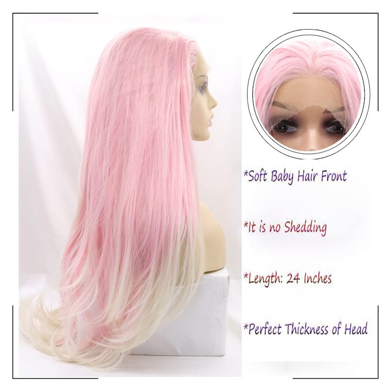Kalisa Blonde Pink Hair Wigs for Women Synthetic Lace Front Wig Long Straight Pink Mermaid Wig Heat Resistant Fiber Glueless Wig 24inch