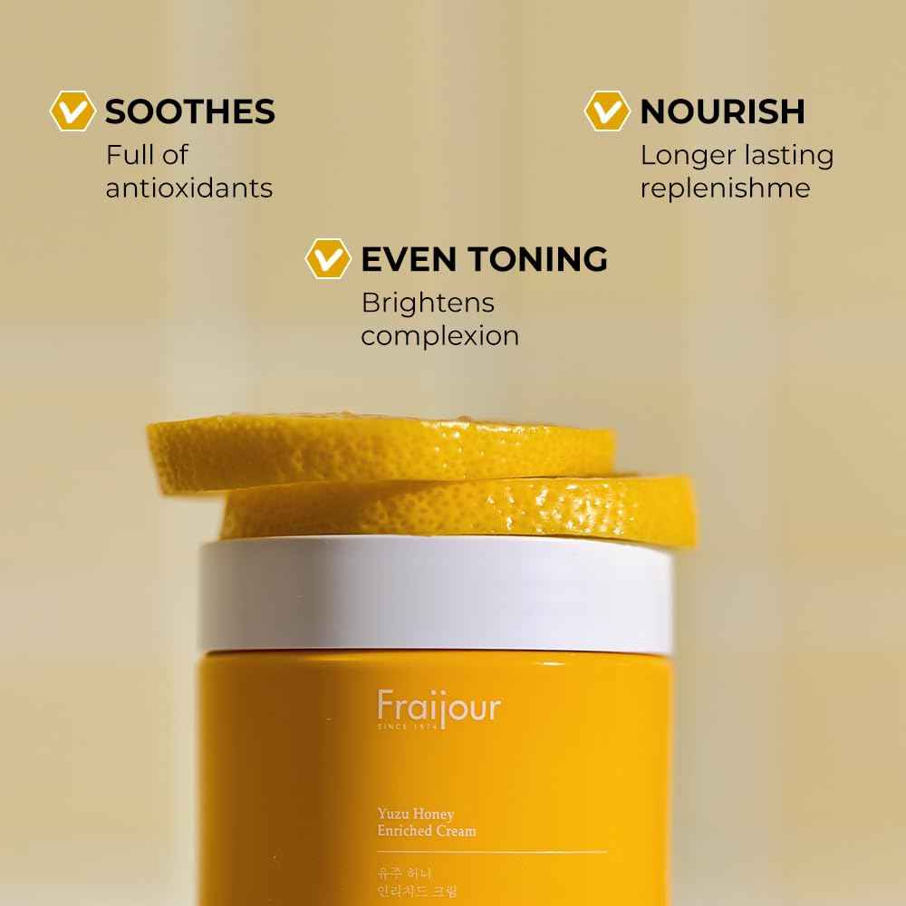 Fraijour Yuzu Honey Enriched Cream – Korean Moisturizing Face Cream with Honey, Propolis & Hyaluronic Acid, Plumps Dry Skin, Smooths Fine Lines, Restores Radiance, Botanical Oils, 1.69 fl.oz.