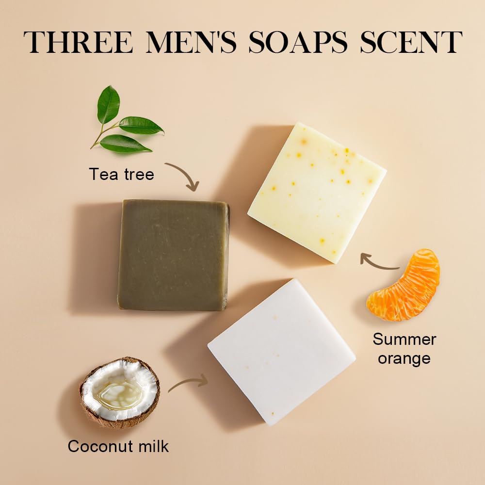 SKIRIFINE Natural Body Bar Soap Set, Tea Tree, Orange & Coconut, 5 oz x 3