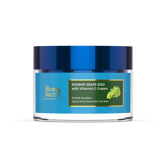 Blue Nectar Vitamin C Face Moisturizer for Oily & Acne Prone Skin with Grapeseed | Oil-Free | Non-Greasy Cream for Men (19 herbs, 1.76 fl oz)