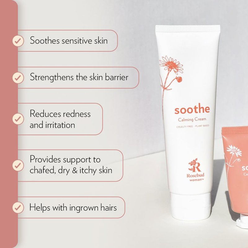 Rosebud Woman Soothe Calming Cream with Arnica & Chamomile, Soothing Cream for Itch & Irritation Relief, Sensitive Skin Moisturzer, Full Body & Intimate Safe, Dermatologist Reviewed, 2.7 Fl Oz