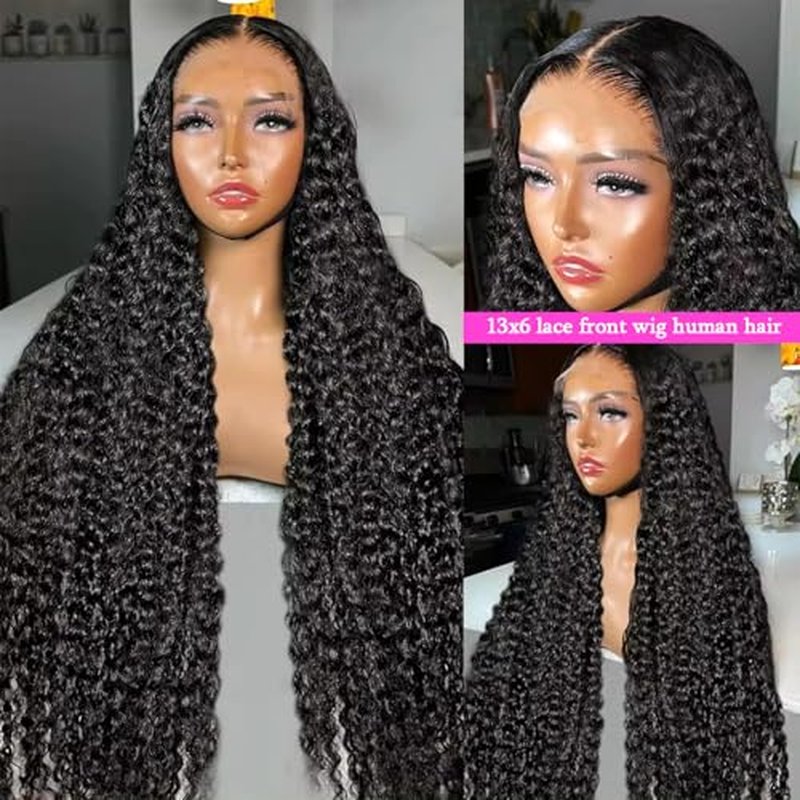 Deep Wave Lace Front Wigs Human Hair Wigs for Women 13¡¿6 HD Lace Front Wigs Human Hair Pre Plucked with Baby Hair Deep Curly Lace Frontal Wigs Human Hair 180% Density 26 Inch