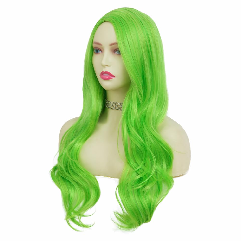 Tseses Green Long Curly Wavy Wigs for Women Side Part Natural Looking Synthetic Fiber Wig Heat Resistant Replacement Cosplay Halloween Wigs