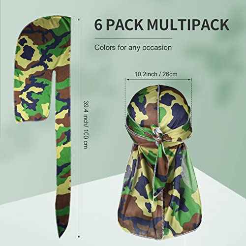 6 pcs Silky Durag with Long Tail and Wide Straps Colorful 360 Waves Doo Rags Durag Cap for Men and Women Hip Hop Rapper