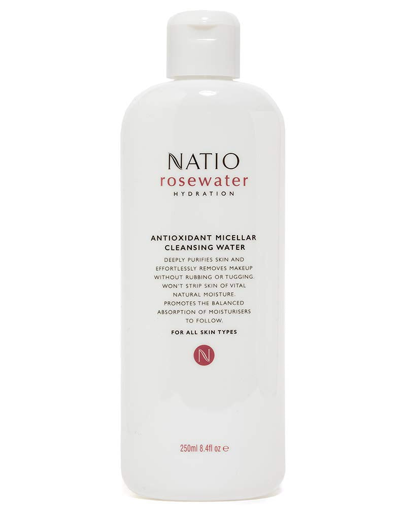 Natio Australia Rosewater Hydration Antioxidant Micellar Cleansing Water, 8.4 oz - Makeup Remover Face Cleanser - Facial Cleanser for All Skin Types