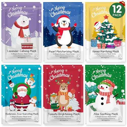 12 Pack Christmas Stocking Stuffers Facial Masks, Sheet Face Masks Skincare, Hydrating Facial Masks Set for Women Skin Care, Bulk Christmas Gifts for Women