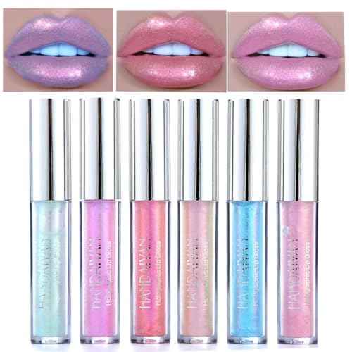 MAEPEOR Glitter Liquid Lipsticks Set 6 Colors Diamond Shimmer Metallic Lipstick Waterproof Long Lasting Makeup Kit Face Eye Glow Shimmer Shinning Lip Gloss Set (Set 01)