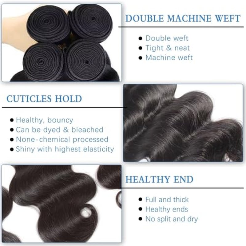 12A Human Hair Bundles 22 24 26 Inch Body Wave Bundles Human Hair 100% Unprocessed Brazilian Virgin Weave 3 Bundle for Women Natural Black Real Body Wavy Human Hair Extensions