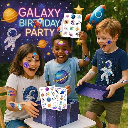 96PCS Galaxy Pre-Cut Temporary Tattoos for Kids - Outer Space Themed Birthday Party Supplies, Cute Stickers for Boys & Girls, Fun Party Favors, Classroom Prizes, Christmas Gifts