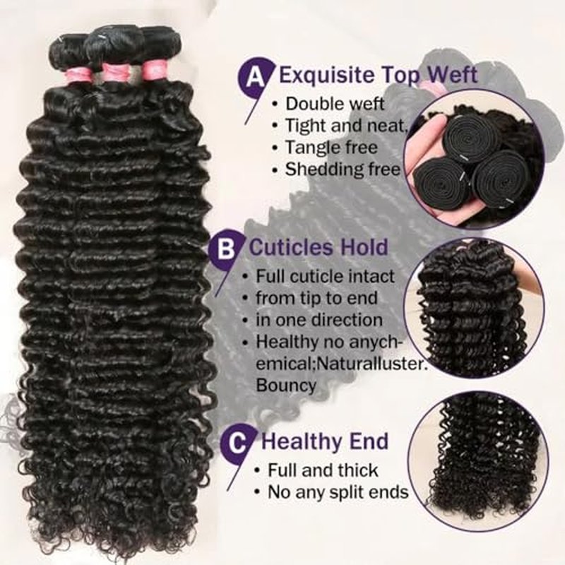 Water Wave Bundles (18 20 22 Inch) 12A Human Hair Water Curly Bundles 100% Unprocessed Brazilian Virgin Hair Soft And Full Water Wave Human Hair 3 Bundles Natural Black Weave Hair Extensions