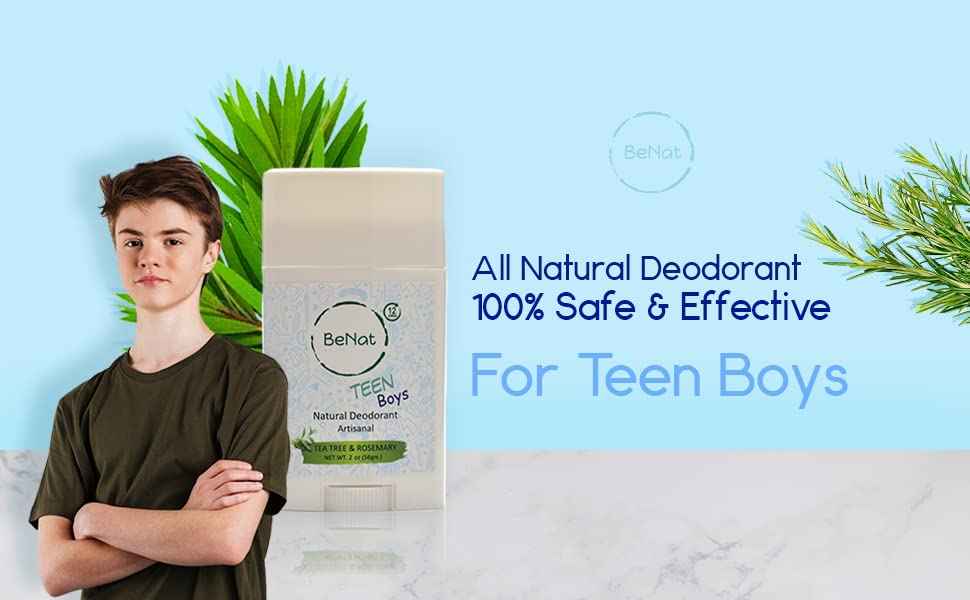 BeNat 2-Pack All Natural Deodorant For Teen Boys 100% Natural Aluminum-Free Carcinogen Free Kids Deodorant For Boys Clinically Proven To Be Safe For Children and Teenagers