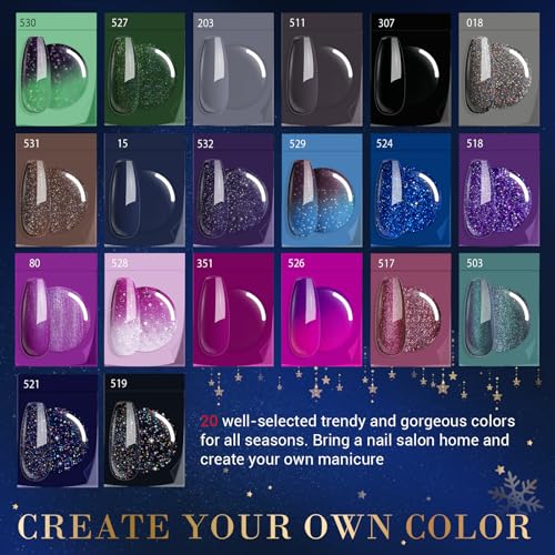 AZUREBEAUTY Dip Powder Nail Kit Starter Color Changing Glitter 20 Colors Magic Special Effect Dipping Powder Liquid Set with Base/Top Coat Activator for French Nails Manicure DIY Salon