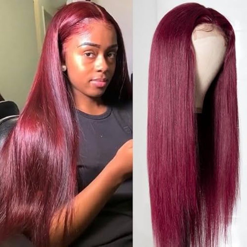 SUPERNOVA 99J Burgundy Lace Front Wigs Human Hair 4x4 HD Straight Wigs with Baby Hair 180% Density Red Wine Colored Wigs for Women 18 Inch