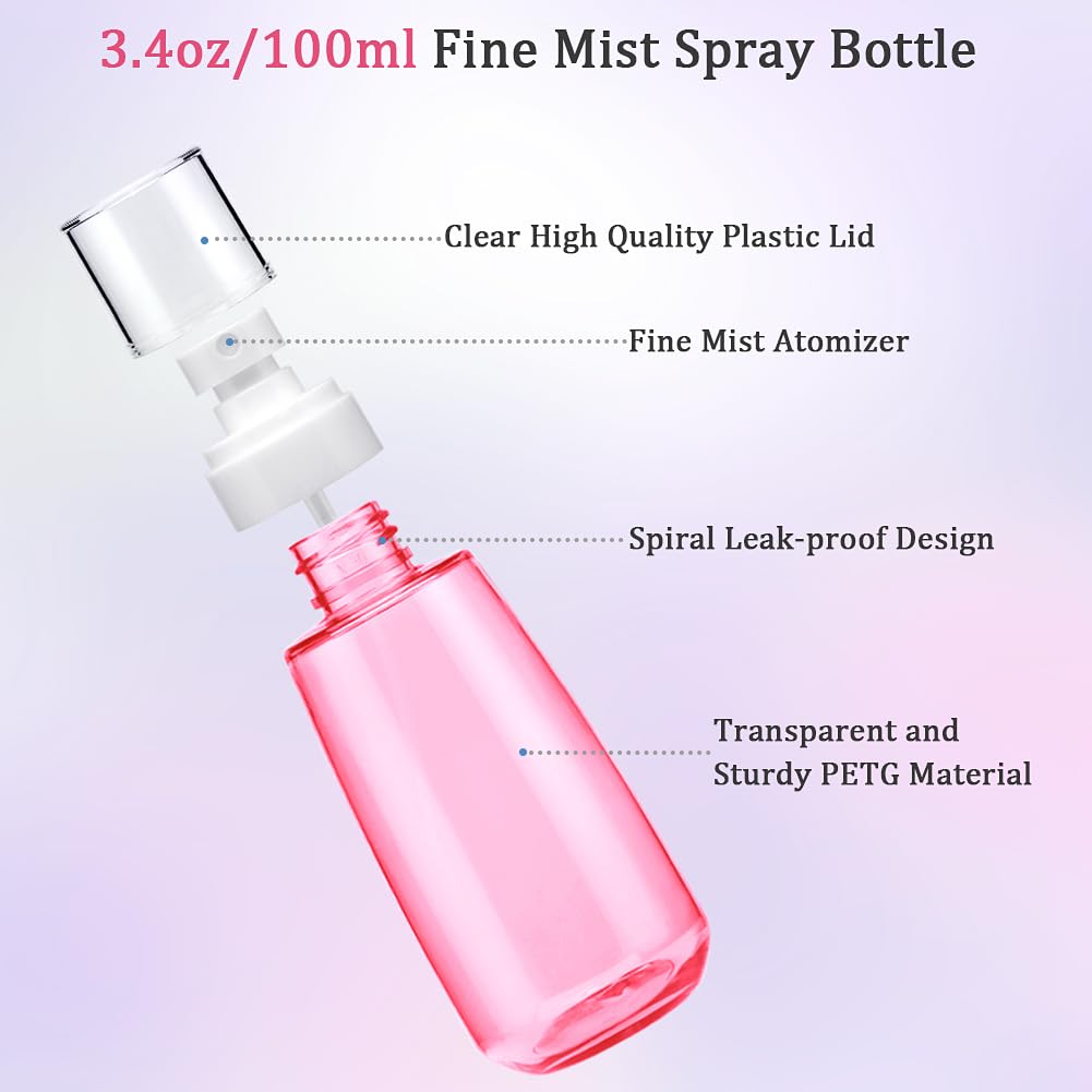 Cosywell Fine Mist Spray Bottle TSA Approved 3.4oz/ 100ml Empty Cosmetic Refillable Travel Containers Plastic Hair Spray Bottle Sprayer for Perfume Skincare Makeup Lotion (3color)