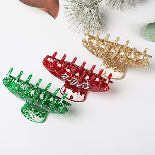 3Pcs Christmas Hair Claw Clips for Women Girls Green Gold Hair Clips Cute Rhinestone Red Hair Claws Christmas Hair Accessories