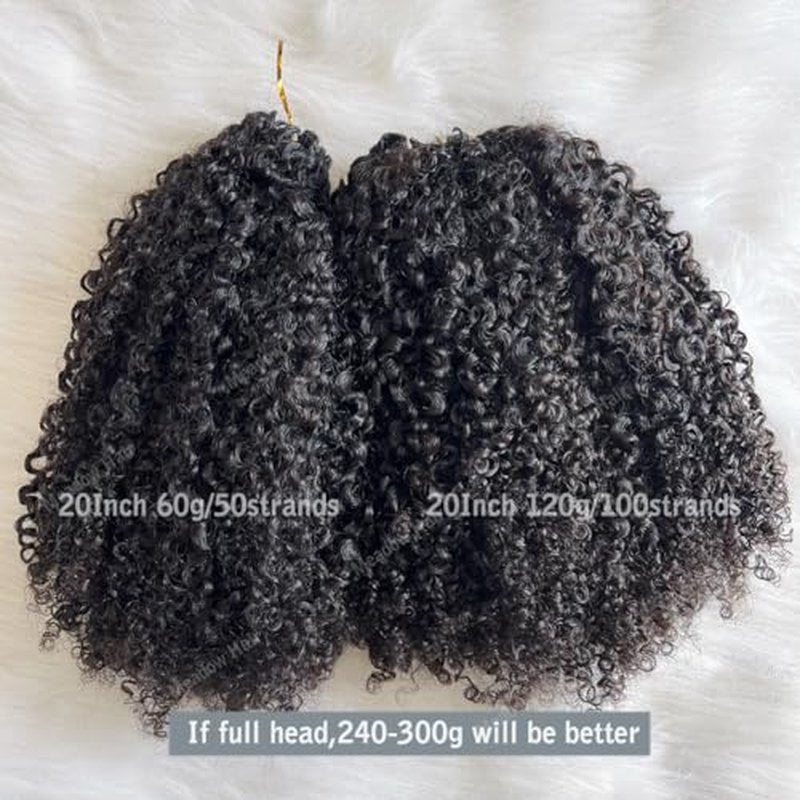 Knotless Pre Separated Human Hair Crochet Extensions for Braids Afro Kinky Curly Brazilian Virgin Feather Hair Bundles Boho Twist Braiding Hair for Black Women 22inch 60g
