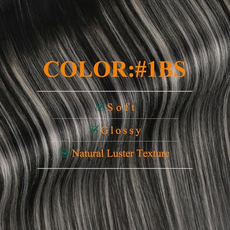 Easyouth 24 Inch Tape in Hair Extensions Human Hair Ombre Human Hair Tape in Extensions Off Black Fading to Silver Mixed Natural Black Hair Extension Tapes in 50g 20pcs