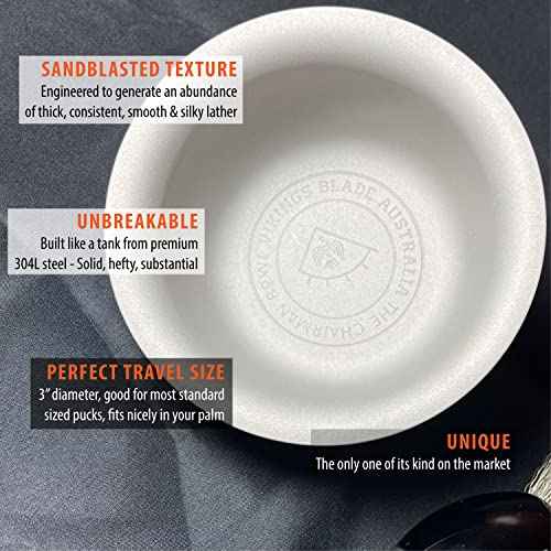 Vikings Blade Luxury Shaving Soap Bowl, Sandblasted Steel for Fast, Thick Lather, Unbreakable, Tactile Texture, Great for Standard Sized Pucks & Soaps (The Chairman, 3¡± Diameter)