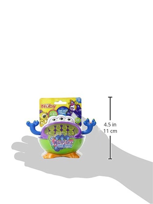 Nuby 3-D Monster Toddler Snack Containers - Spill-Proof Snack Cups for Toddlers with Soft Silicone Flaps - BPA-Free, Dishwasher-Safe