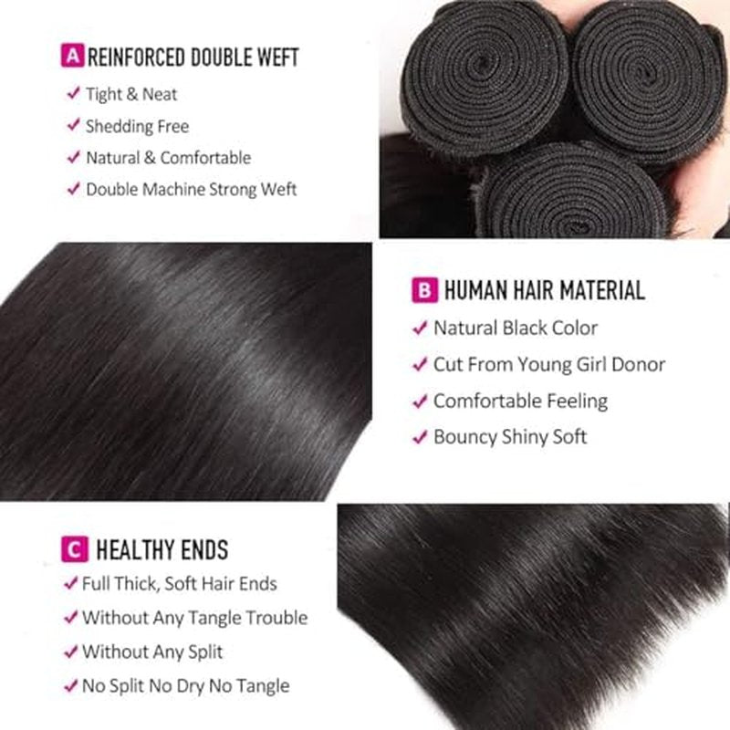 Bundles Human Hair 20 22 24 Inch Straight Wave Natural Human Hair Bundles Total 300g 11A Unprocessed Brazilian Soft Quick Weave Soft Sewn In Hair for Black Women