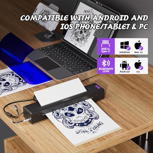 2025 Upgraded P19 Thermal Tattoo Printer with 20 Tattoo Transfer Papers, Realistic Printing; Wireless Bluetooth Compatible iOS/Android Phones