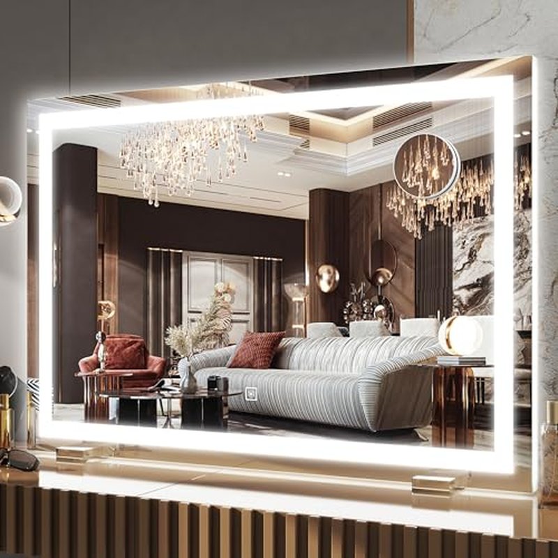 FENNIO Makeup Mirror with Lights 23"x32" £¬LED Makeup Mirror £¬Large Vanity Mirror with Lights£¬Touch Sensor with Dimmable 3 Modes, Square White