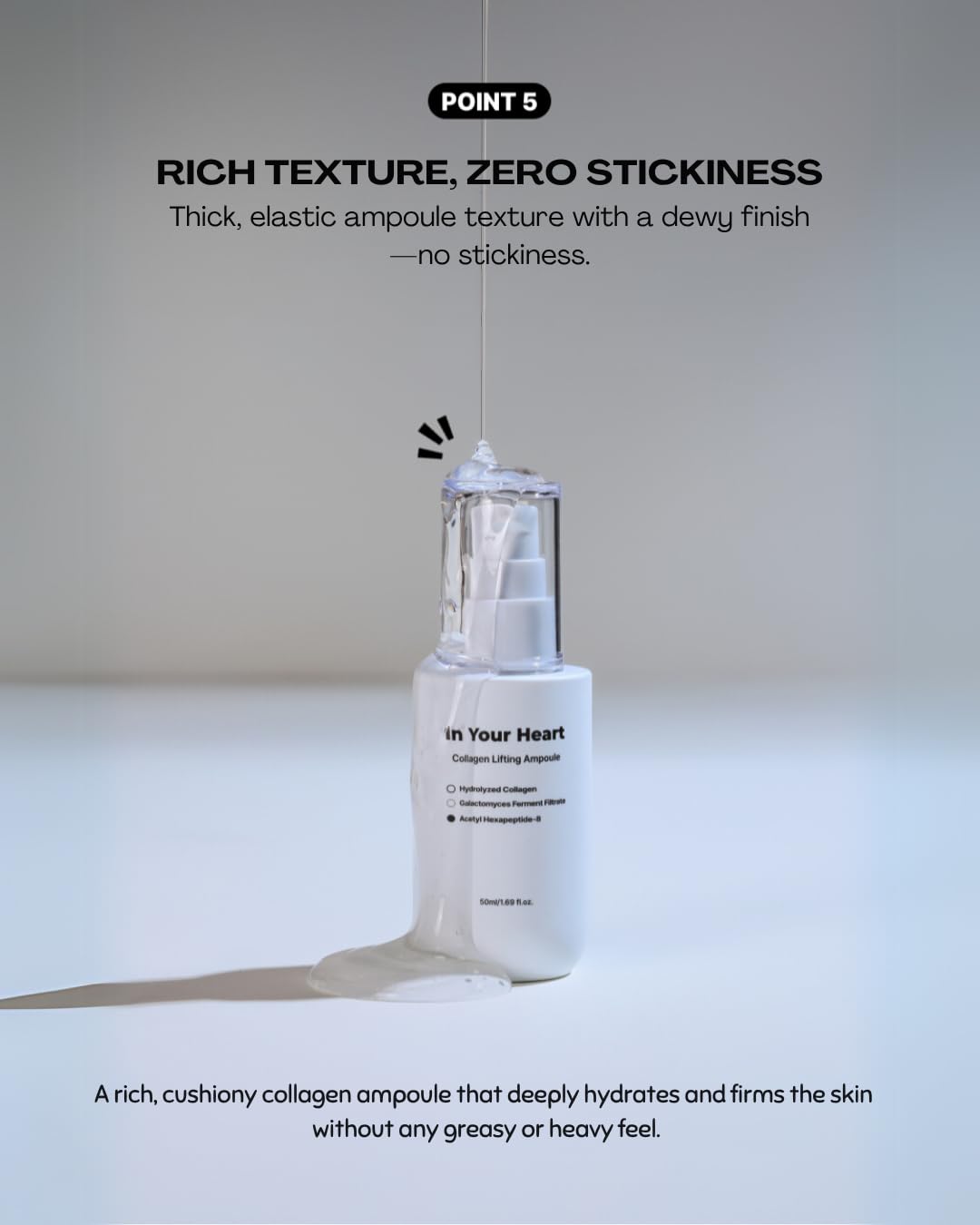 In Your Heart Collagen Lifting Ampoule 1.69 fl oz Anti-Aging Serum with French Hydrolyzed Collagen, Acetyl Hexapeptide-8, Adenosine, and Hyaluronic Acid for Skin Firming and Deep Hydration