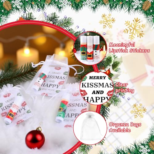 Christmas Lip Balm Bulk, 18Pcs Christmas Lip Balm Set with Cards and Organza Bags, Xmas Lips Balms Gift Set for Teens and Adults, Xmas Stocking Stuffer Party Supplies, Lips Care
