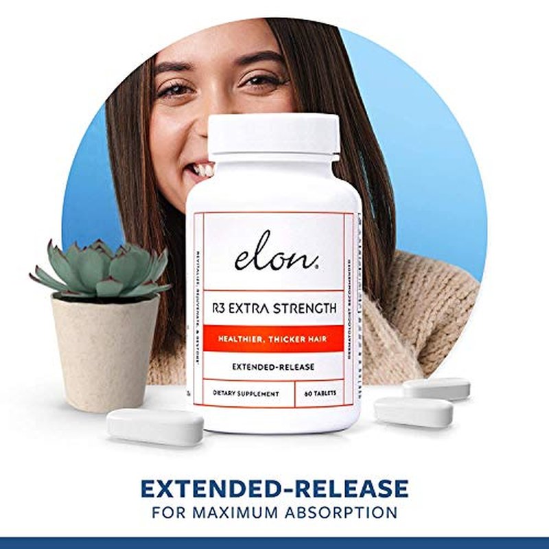 Elon R3 Extra Strength for Hair Growth - Supplements for Women to Grow Thicker, Fuller Hair, Advanced Formula with 5000 mcg Biotin Per Serving & Collagen, 60 Count (Pack of 3)