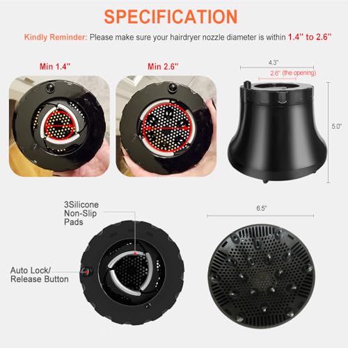 Hair Diffuser, Hair Dryer Diffuser Attachment for Curly and Natural Wavy Hair, Professional Blow Dryer Diffuser, Adjustable from 1.4 Inch to 2.6 Inch