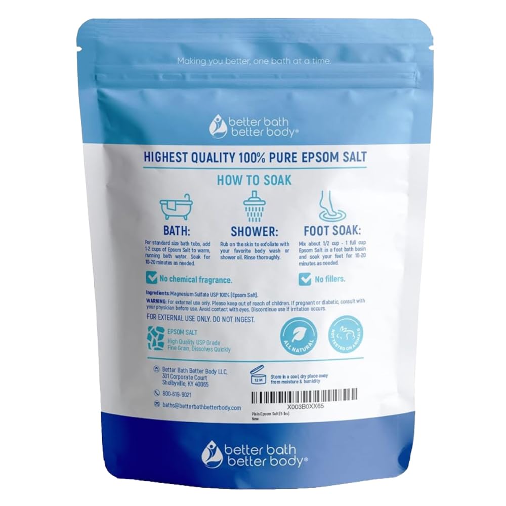 Epsom Salt 5 Lbs Bulk Bag USP Grade Multipurpose Unscented in BPA Free Pouch with Easy Press Lock Seal Plus Bamboo Scoop
