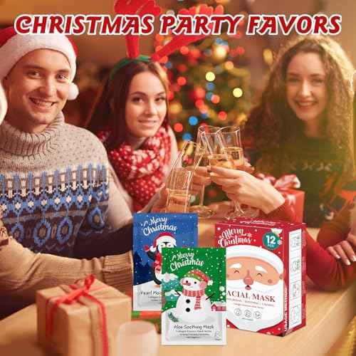 12 Pack Christmas Stocking Stuffers Facial Masks, Sheet Face Masks Skincare, Hydrating Facial Masks Set for Women Skin Care, Bulk Christmas Gifts for Women