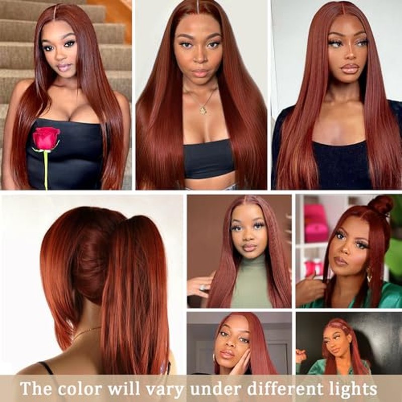 360 Wig Human Hair Full Lace Straight 360 Reddish Brown Lace Front Wigs Human Hair Ponytail Wig 360 Auburn Wigs for Black Women Pre Plucked Virgin Hair Colored Wig Natural HairLine 24 Inch