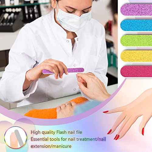 Mixweer 50 Pieces Glitter Nail File Colorful Strips Nail Bulk, 7.01 x 0.75 Inch Manicure and Pedicure Toenails Buffers, Double Sided Filer for Women Shaping Smoothing Toenails and Fingernails