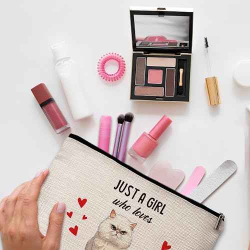 Cat Lover Gift Makeup Bags, Just A Girl Who Loves Cats Cosmetic Bag, Persian Makeup Pouch Gifts for Cat Lovers Pet Owners, Birthday Christmas Gifts for Girls Women Friends -84