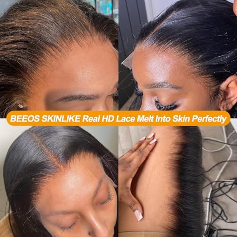 BEEOS 5x5 Skinlike Real HD Lace Closure Only, Pre-plucked Straight Human Hair Closure 0.10mm Ultra-thin Melted Invisible Swiss Lace Small Single Knot 16 Inch