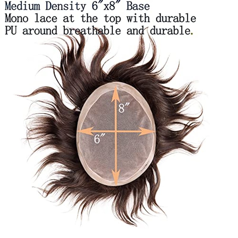 Fine Mono Human Hair Mens Toupee Hairpiece Poly Skin Around Hair System NPU Monofilament Wig Hair Toupees for Men 6X8 INCH #4 Medium Brown Color