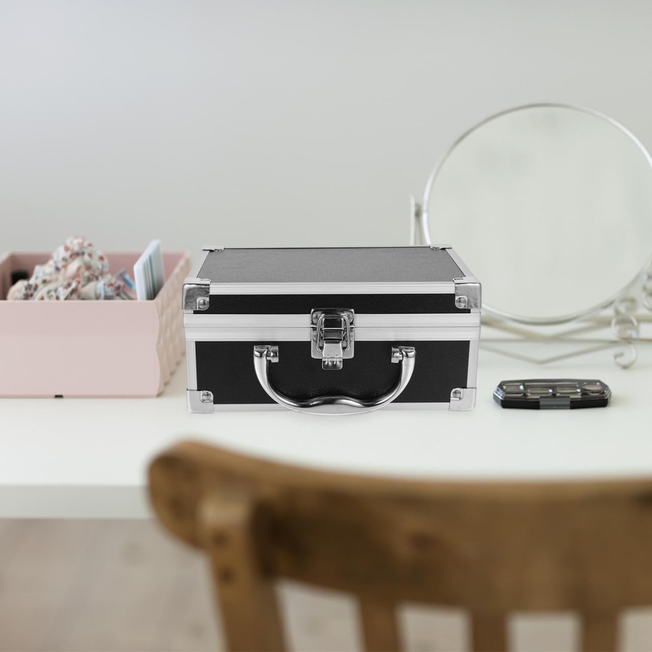 Portable Makeup Box - Compact Cosmetic Organizer Travel Case with Handle | 7.87x5.51x3.54 Inch