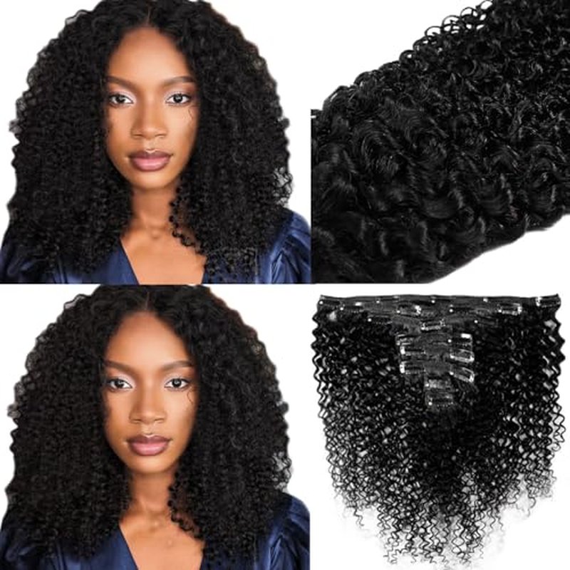 Human Hair Clip in Extensions 4.23oz 8Pcs Double Weft Kinky Curly Clip in Hair Extensions 18Inch Natural Black Soft Virgin Curly Extensions Human Hair For Black Women 120g