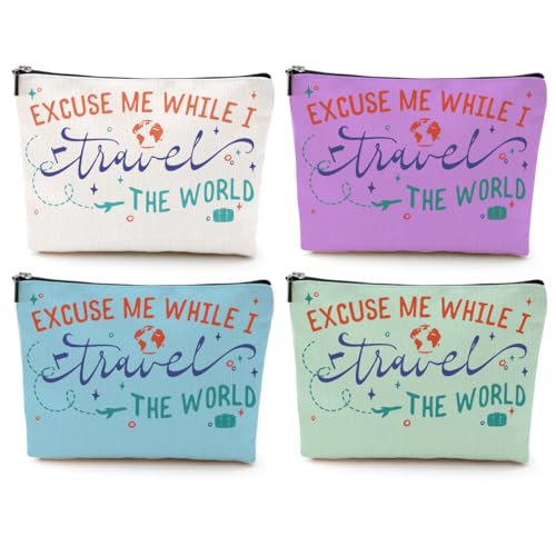 4 pcs Funny Travel Gifts for Women Makeup Bag Travel Essentials Cosmetic Bag Traveling Toiletry Bags Flight Vacation Gifts for Bestie Mom Sister Girls Trip Birthday Graduation Friendship Christmas