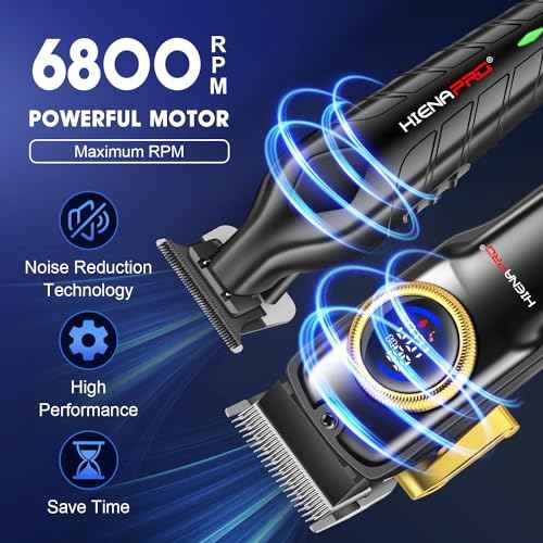 HIENA PRO Professional Hair Clippers Set for Men Cordless Barber Kit Hair Cutting Kit Rechargeable Clippers and Trimmers Set Clipper Set for Barbers with LED Display, Gifts for Men, (Black)