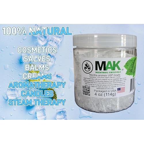 Menthol Crystals 4 oz - Pure Organic 100% Natural - Menthol Crystals from Mint Crystal Mints Mentha Arvensis - Comes in a Jar for Long-Lasting Freshness